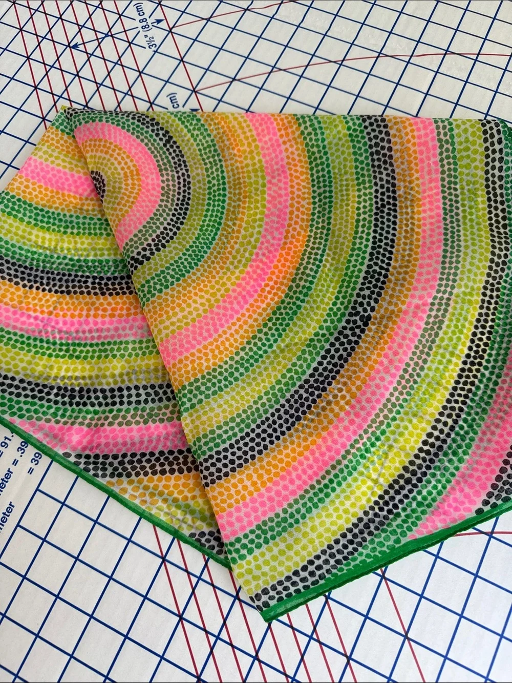 Vintage 1960s Mod Op Art Dot Circle Nylon Scarf Made in Japan Pink Green 25” Sq
